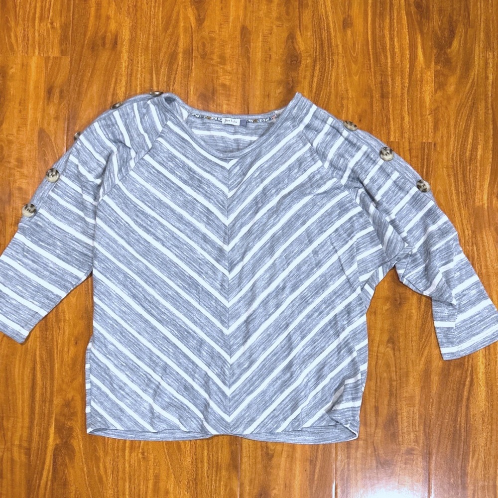 Yam & Sea Women's Blouse Top Blue Gray White Chevron Print Size L